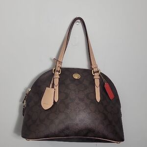 Coach Dark Brown Signature Shoulder Bag Coach F26184 Signature Petyon Cora Brown